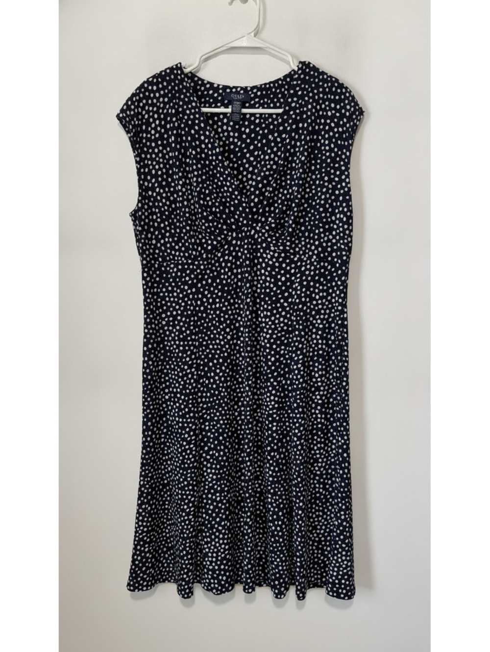 Chaps Navy Business Casual Blue and White Polka Dot Sleeveless Dress XL/EG